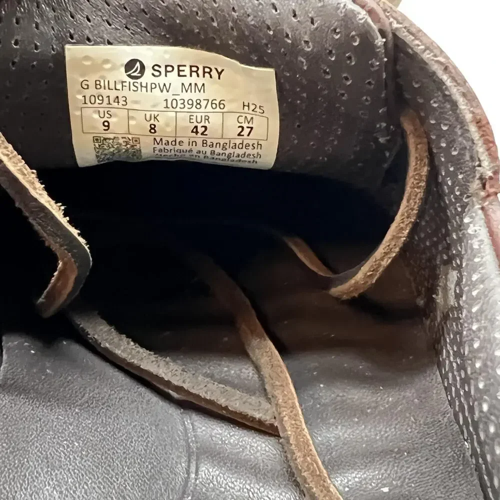 Sperry Shoes Mens 9 Brown Leather Billfish Plushwave Boat Deck Casual Comfort
